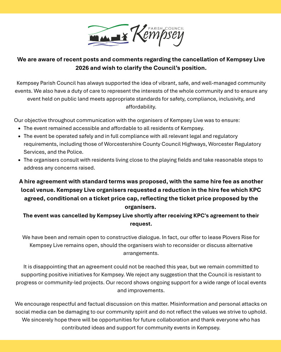 Kempsey Live Statement